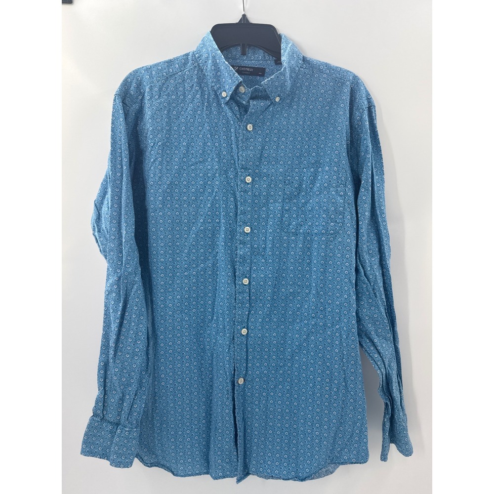 Cremieux Classics Mens Blue Medallion Print Linen Cotton Button Down Shirt XL